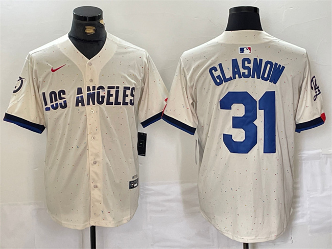 Men's Los Angeles Dodgers #31 Tyler Glasnow Cream Stitched Baseball Jersey Men's Los Angeles Dodgers #31 Tyler Glasnow Cream Stitched Baseball Jersey